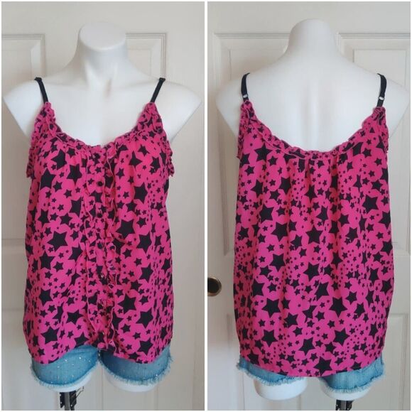 Justify star print ruffle trim button front cami sz L - Picture 1 of 6